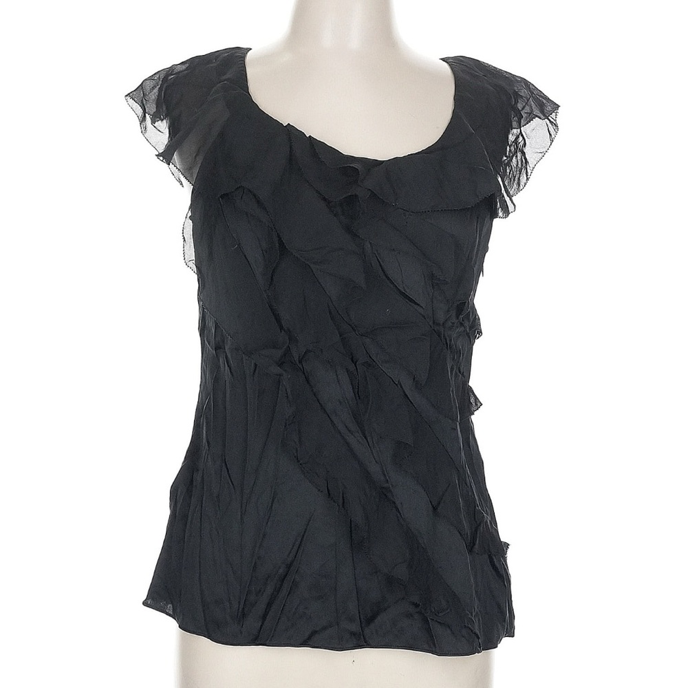 White House Black Market Silk Stretch Sleeveless Top Silk Ruffles Size 12